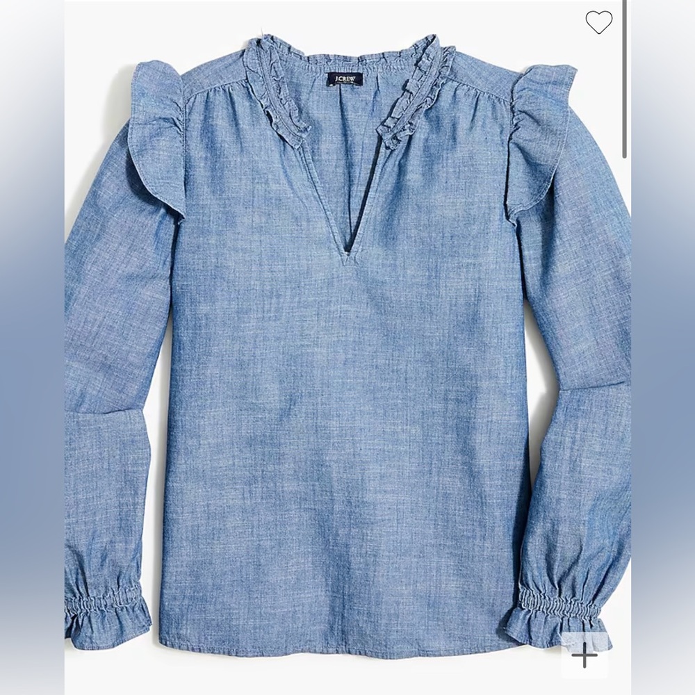 J.Crew Chambray Puff-sleeve Ruffle Top for Women